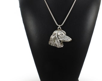 NEW, Teckel, Dachshund longhaired, dog necklace, silver chain 925, limited edition, ArtDog