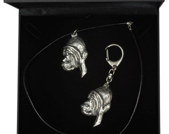 NEW, Bloodhound, dog keyring and necklace in casket, DELUXE set, limited edition, ArtDog . Dog keyring for dog lovers