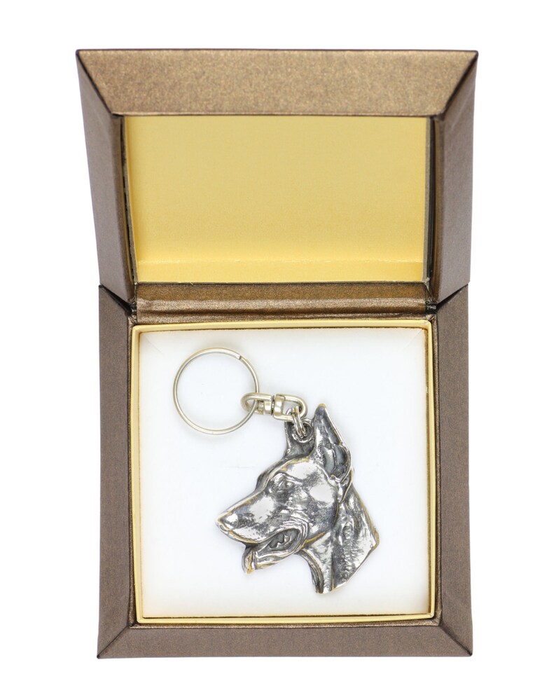 NEW, Doberman Pinscher, dog keyring, key holder, in casket, limited edition, ArtDog . Dog keyring for dog lovers image 1