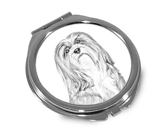 Lhasa Apso  - Pocket mirror with the image of a dog.