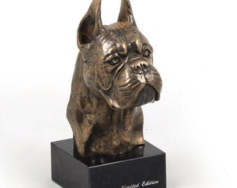 Boxer (cropped), dog marble statue, limited edition, ArtDog. Made of cold cast bronze. Perfect gift. Limited edition