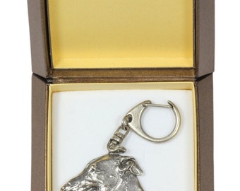 NEW, Grey Hound, English Greyhound, dog keyring, key holder, in casket, limited edition, ArtDog . Dog keyring for dog lovers