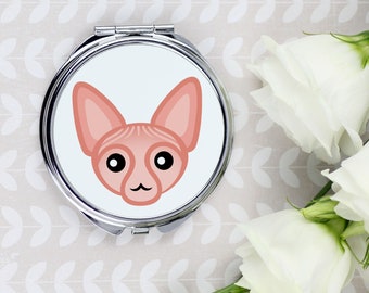A pocket mirror with a Sphynx cat. A new collection with the cute Art-Dog cat