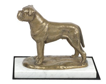 Bullmastiff, dog white marble base statue, limited edition, ArtDog. Made of cold cast bronze. Perfect gift. Limited edition