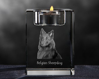 Belgian Sheepdog, crystal candlestick with dog, souvenir, decoration, limited edition, Collection