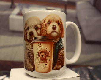 Cute Puppy Ceramic Coffee Mug Coffee Cup 15oz with saying "I just want to drink coffee and pet my Dog" Mugs Dishwasher & Microwave Safe