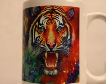 Beautiful Tiger Ceramic Coffee Mug Coffee Cup 15oz with saying "A Tiger's Strength" Mugs Dishwasher & Microwave Safe