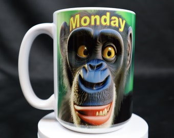 Monday Friday Monkey Coffee Mug Coffee Cup 15oz with Beautiful Vibrant Colors | Mugs Dishwasher & Microwave Safe