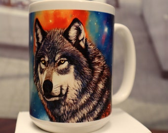 Wild Wolf Ceramic Coffee Mug Coffee Cup 15oz with saying "A Lone Wolf is a Soul that can not be Tamed." Mugs Dishwasher & Microwave Safe