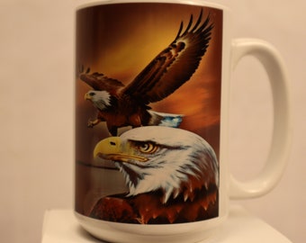 Majestic Eagle Ceramic Coffee Mug Coffee Cup 15oz with saying "Never Let Go of your Dreams." Mugs Dishwasher & Microwave Safe