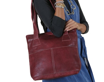Maroon Leather Tote-Shoulder Bags-Leather Bags-Leather Shoulder Bag-Leather Tote-Women Bags-Handmade Tote Bag