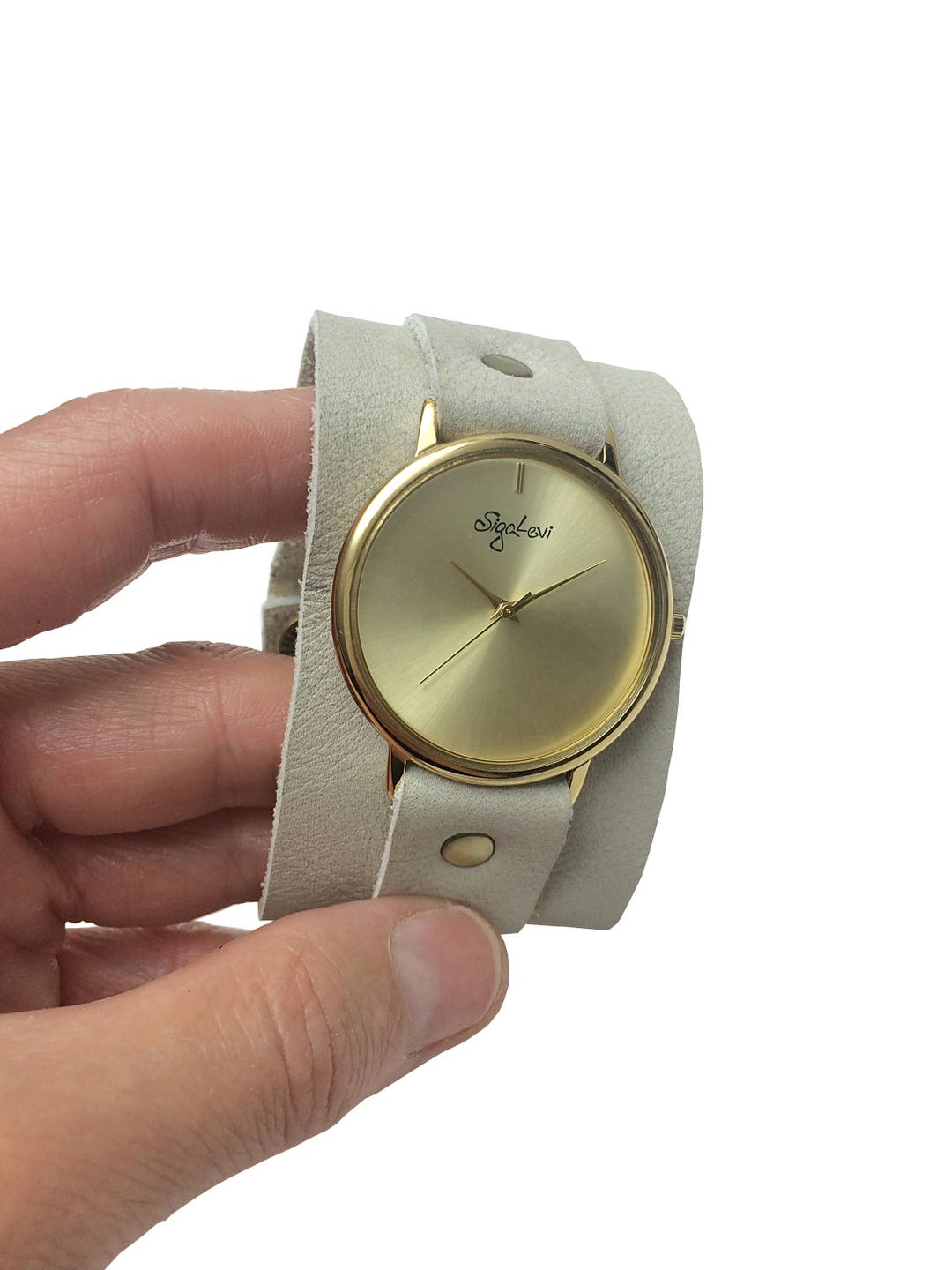 Wide Leather Band Watch Women Watchesbeige Leather Cuff Etsy