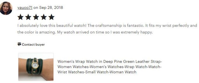 May include: A green leather wrap watch with a gold face and gold accents. The watch is wrapped around a wrist.