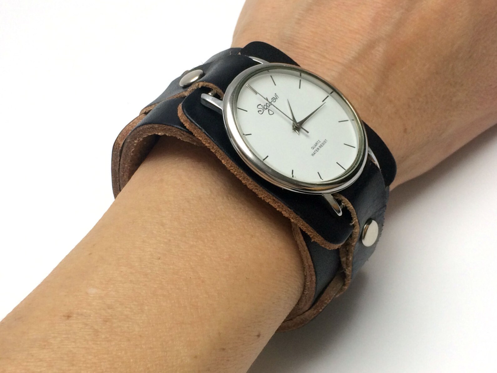 Woman Watch In Black Leather StrapLeather Cuff WatchWomens Etsy