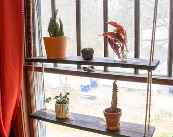 Étagères flottantes à 2-3 niveaux-Étagères de fenêtre en bois-Options de taille multiple et de teinture-Étagères de plantes. Style minimaliste