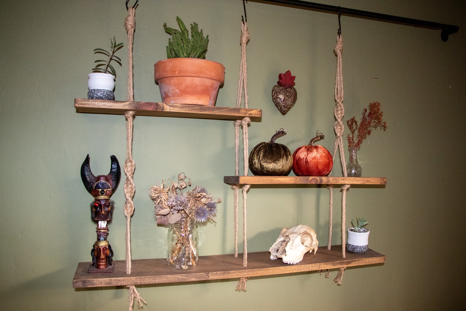 3 Tier Hanging Shelf. Window or Wall Shelf. Asymmetrical Etsy