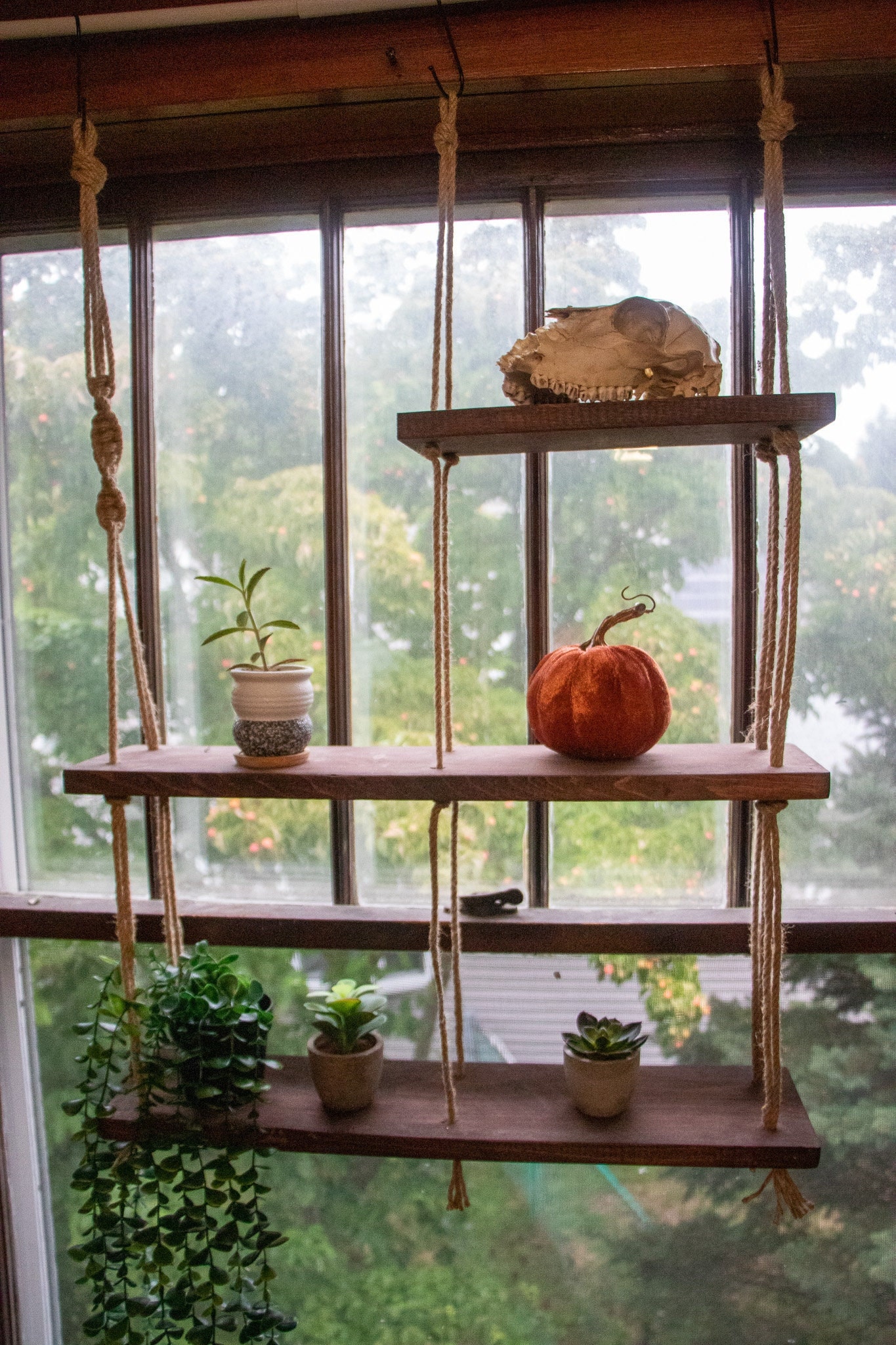 Macrame Wrapped Mirror Vanity with 3-tier wood shelves, my original design  : r/somethingimade