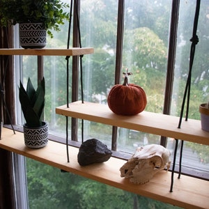 3 Tier Window or Wall Hanging Plant Shelf. Asymmetrical Floating Shelf. Customizable.