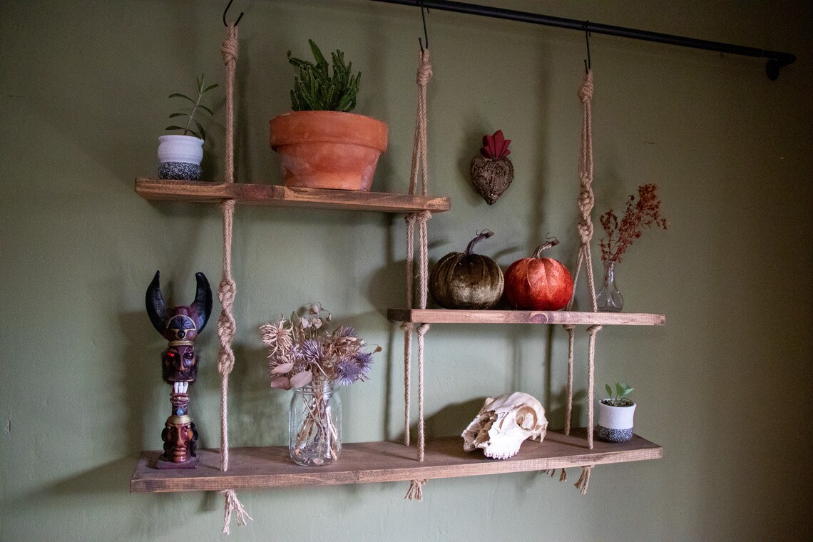 3 Tier Hanging Shelf. Window or Wall Shelf. Asymmetrical Etsy