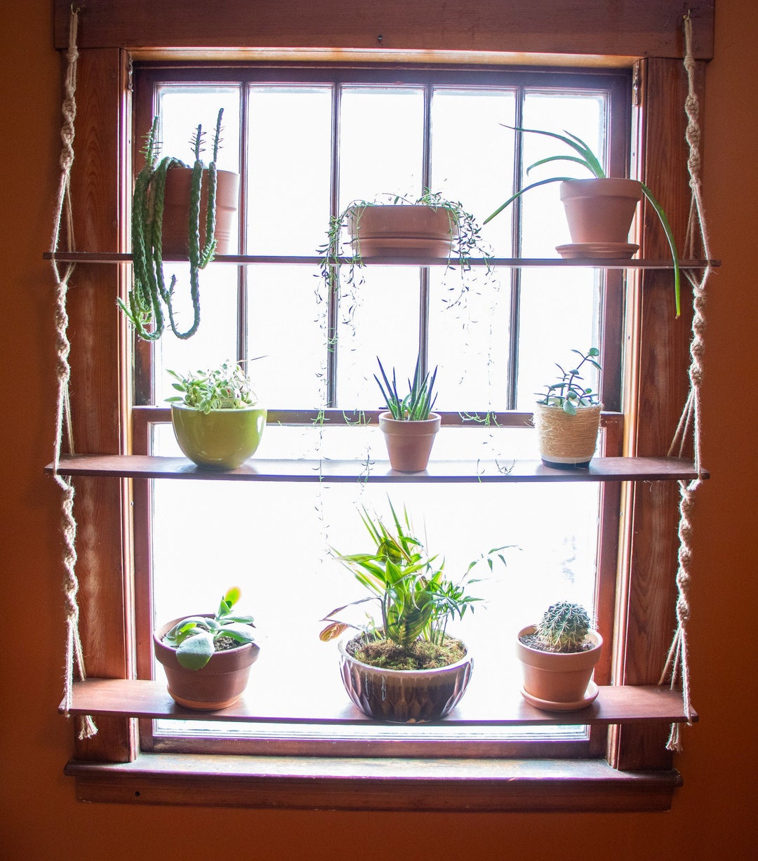 3 Tier Floating Macrame Shelveswooden Window Shelvesmultiple Size and