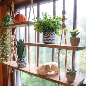 3 Tier Hanging Shelf.  Window or Wall Shelf. Asymmetrical Rustic Shelf. Plant Home. Customizable.