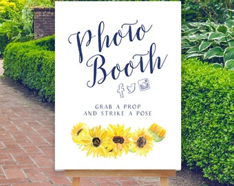 Photo Booth Sign, Wedding Photo Booth Props, Printable Wedding Photo Booth Sign, Navy Blue Yellow Sunflowers, The Bodega Wedding Collection