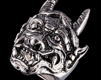Enorme demone, diavolo, anello Satana, solido anello dell'argento sterlina 925