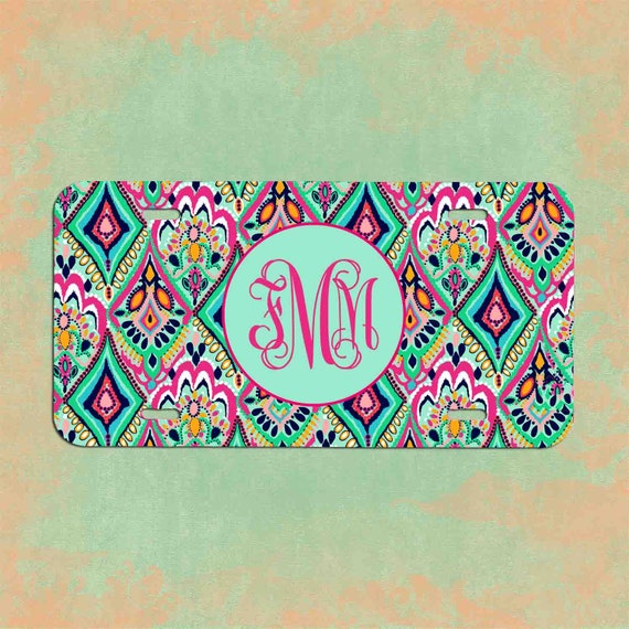 Lilly Pulitzer Inspired Monogrammed License Plate Car Tag Initials Custom