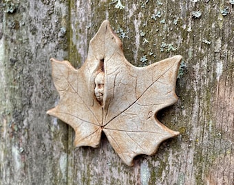 Ceramic Pixie Maple Leaf Spirit Plaque