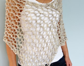 Knitting PATTERN- Hampton Lace Poncho/ Chunky Rustic Scarf/ Asymmetrical Loose Knit Summer Wrap