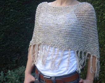 Knitting PATTERN- Fringed Capelet, Boho Chic Poncho, Summer Shoulders Coverup