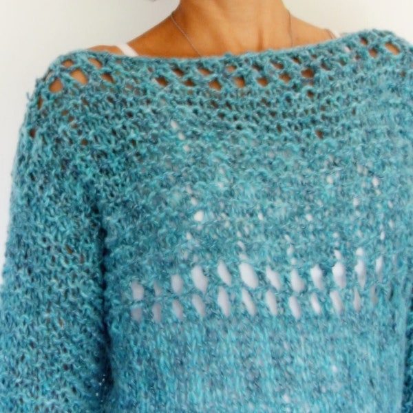 Knitting PATTERN - Lagoon Loose Knit Sweater/ Open Knit Jumper/Boho Oversized Pullover/ Off The Shoulder Knit Top