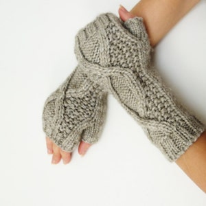 Knitting PATTERN Oatmeal Cabled Fingerless Mitts/ Handmade Knit Unisex Accessories/Driver Gloves/Arm Warmers image 1