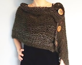 Poncho Knitting PATTERN- 3 Button Loose Knit Poncho, Asymmetrical Shoulders Wrap,Rolled Collar Winter Fall Cover Up