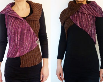 Knitting PATTERN- Tulip Vest/Seamless Sleeveless Cardigan/Asymmetrical Hand Knit Shrug/Caplet/Wrap/ Convertible Oversized Collar