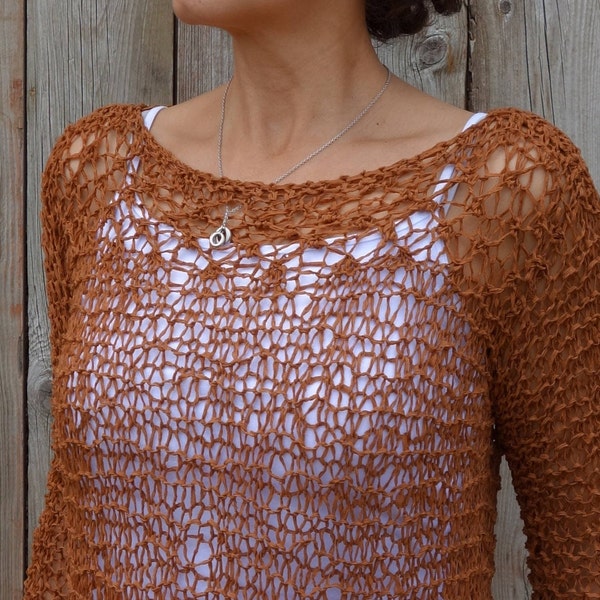 Knitting PATTERN - Positano Top/Loose Knit Boho Sweater/ Laced Summer Coverup/Cotton Linen Tank Top