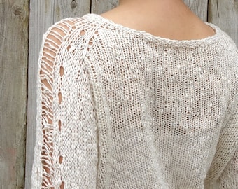 Knitting PATTERN - Quinoa Sweater/ Loose Knit Summer Jumper/ Ripped Sleeves Cotton Top