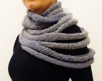 Knitting PATTERN - Ripped Ribbed Cowl/Winter Infinity Scarf/Chunky Knit Cocoon Scarf/ Loop/Cozy Wrap