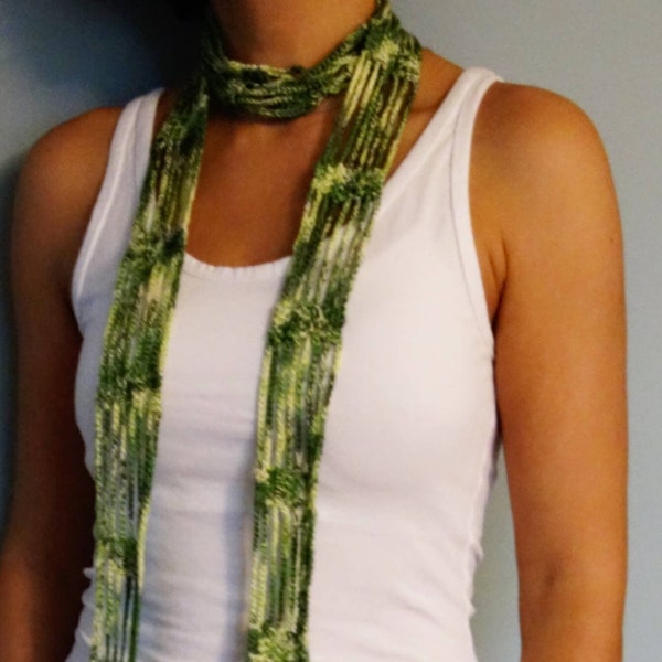 Crochet Pattern - Fringed Skinny Scarf/Long Yarn Scarf/ Summer Accessories