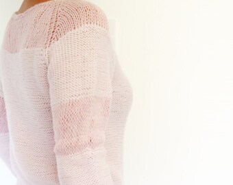 Knitting PATTERN- Dusk Pink Sweater/Handknit See-Through Top, Sexy Pullover, Striped Knitwear Jumper