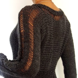 Sweater Knitting PATTERN  - Slim Thumb Hole Sweater/ Long Hand Knit Pullover/Drop Stitch Design Jumper/Laced Shoulder Top