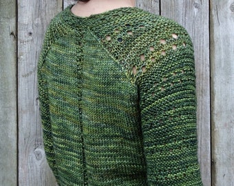 Knitting PATTERN- Fern Sweater/Handknit Malabrigo Rios  Pullover, Laced Knitwear Jumper, Open Back Ombres Top