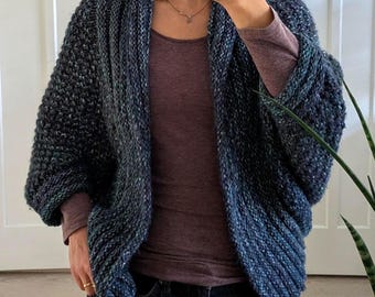 Knitting PATTERN- Blueberry Cardigan/Dolman Sleeve Cardi/ Hand Knit Chunky Jacket