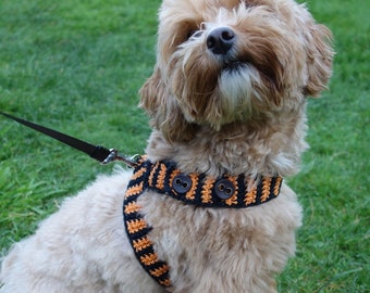 PDF Crochet PATTERN - Striped Dog Harness /Adjustable Small and Medium Pet Harness/Canine Diy Accessories/Halloween Crochet Cotton Harness