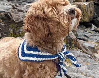 PDF File Crochet PATTERN - Dog  Sailor Scarf/ Pet Neckwarmer/Dog Fashion/Stripe Bandana/Cat Pet Bib Clothing/Canine Diy Accessories