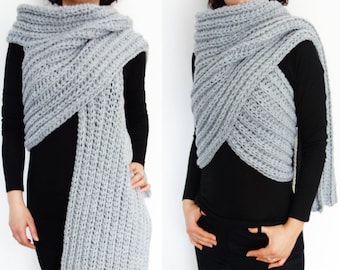 Crochet Pattern - Zendeya Inspired Wrap/Oversized Bulky Scarf/Super Chunky Poncho/Jumbo Ribbed Shawl