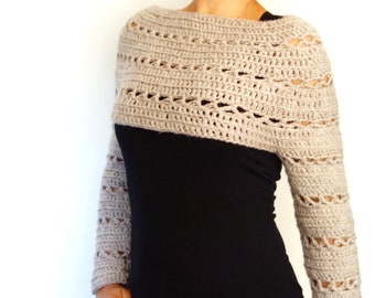 Sweater Crochet PATTERN - Caramel Cropped Sweater/ Chunky Knit Shrug/Fit Crop Top/Over-Bust Short Sweater