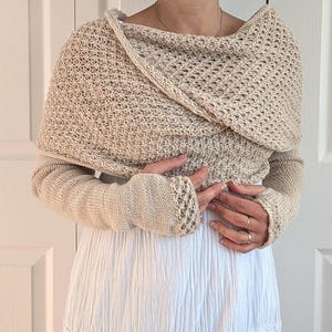 編み物パターン - ボブル シュラッグ/袖付きコンバーチブル スカーフ/親指穴付きラップ アラウンド シュラッグ/モダンで素朴なショルダー カバーアップ
