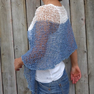 編み物パターン - クラウドポンチョ/シースルーアシンメトリーレースショルダーカバーアップ/ルーズニットケープレット/ブライダルラップ