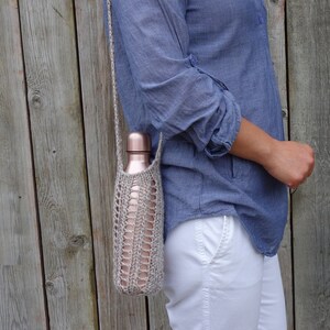 PDF Knit PATTERN - Laced Bottle Holder / Water Bottle Sling, Cross Body Bottle Cover, Strapped Bottle Cozy/ Tote/ Caddy/ Carrier